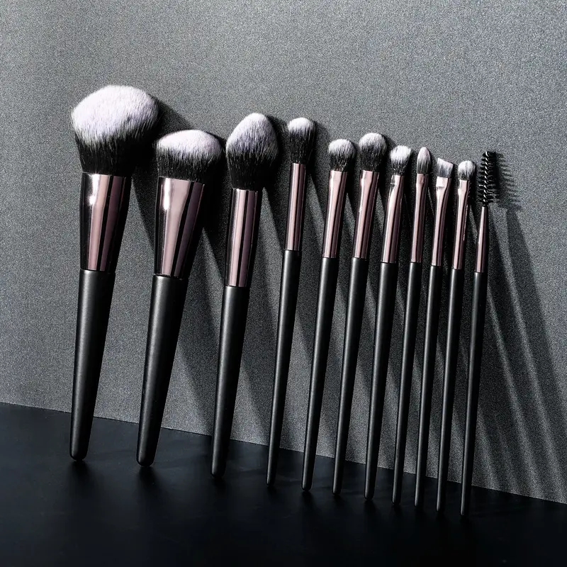 Hot Luxury Cosmetics Makeup Brush Set Custom Private Label Beauty Tool 11pcs Artificial Hair Black Makeup Brush Kit