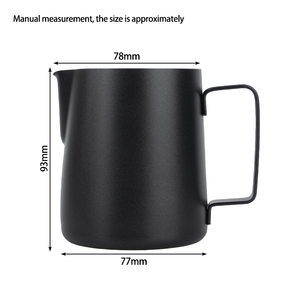 Accessoires pour café : Pichet à lait pour <span class=keywords><strong>latte</strong></span> art en acier inoxydable 304, noir et argent, 350 ml, avec pointe barista et échelle interne, personnalisable avec logo - Product Image 4