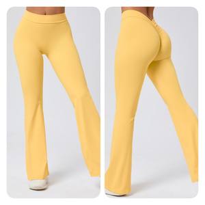 Pantalones de yoga <span class=keywords><strong>Acampanados</strong></span> para mujer, <span class=keywords><strong>leggings</strong></span> de entrenamiento con espalda en V, venta al por mayor personalizada, pantalones <span class=keywords><strong>acampanados</strong></span> para mujer - Product Image 4