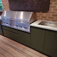 Vermont Modulaire Complet Moblle Ensemble de cuisine d'extérieur en forme de L en acier inoxydable avec îlot Barbecue et réfrigérateur avec évier et gril