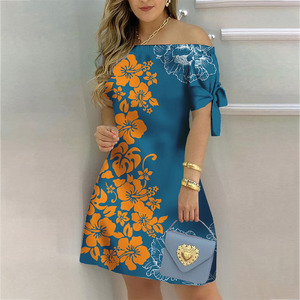 Ultimo Modello di Abito Corto Sexy con Spalle Scoperte e Maniche Corte, Taglie Forti, Stile Polinesiano Hawaiano con Stampa Integrale, Abito <span class=keywords><strong>Casual</strong></span> da Festa <span class=keywords><strong>per</strong></span> <span class=keywords><strong>Donne</strong></span> - Product Image 3