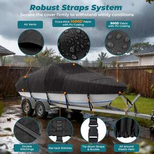 ผ้าคลุมเรือ 17-19 ฟุต ผ้าอ็อกซ์ฟอร์ด 600D พร้อมถุงทรายสำหรับเรือคายัคและเรือทริมารัน ป้องกันน้ำและฝุ่น - Product Image 2