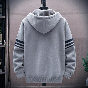 <span class=keywords><strong>Veste</strong></span> en tricot à manches longues avec logo personnalisé, design OEM, tricot uni, épaules tombantes, fermeture éclair, sweat-shirt à capuche, cardigan pour <span class=keywords><strong>homme</strong></span> - Product Image 4