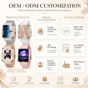 นาฬิกาสมาร์ทวอทช์สำหรับผู้หญิงแบบ Private Label <span class=keywords><strong>พ</strong></span>ร้อมมาตรฐาน IP68 หน้าปัดนาฬิกาปรับแต่งได้ <span class=keywords><strong>แอ</strong></span>ปเปลี่ยนชื่อหน้าปัด ตัวเลือกบรรจุภัณฑ์ และบริการ OEM ODM - Product Image 4