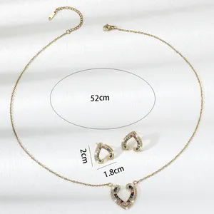 Cadeau de Saint Valentin pour les filles Smart Femme Collier Boucles d'oreilles Ensemble Amour Coeur Pendentif Incrusté Zircon Coloré pour Anniversaire - Product Image 2