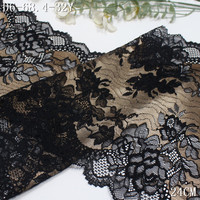 Dentelle extensible en nylon noir de luxe bicolore à motif floral, largeur 24 cm, tissu en maille élastique doux pour les marques de lingerie