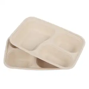 Gemakkelijk Te Gebruiken Biologisch Afbreekbare Verpakking Magnetron 2 3 Compartiment Lunchbox Afhaalverpakking Voedselcontainer Doos
