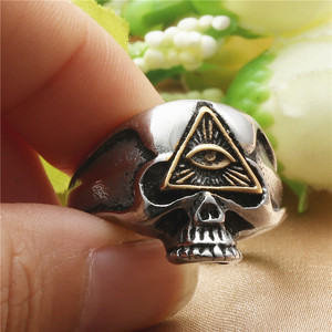<b>Skull</b> <b>Ring</b> Stainless Steel Unisex Punk Style Freemason Eye Design Gift Jewelry - Product Image 4