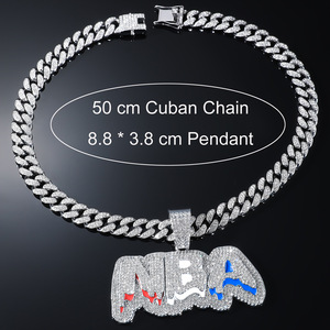 Collar de aleación para hombre con colgante geométrico de letras estilo hip hop, cadena cubana deportiva, venta al por mayor - Product Image 6