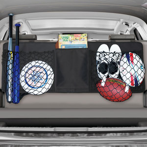 Car <b>Trunk</b> Storage Net Bag Large Capacity 4-7 Compartments <b>Black</b> Fabric Customizable For Rear Seats - Product Image 3