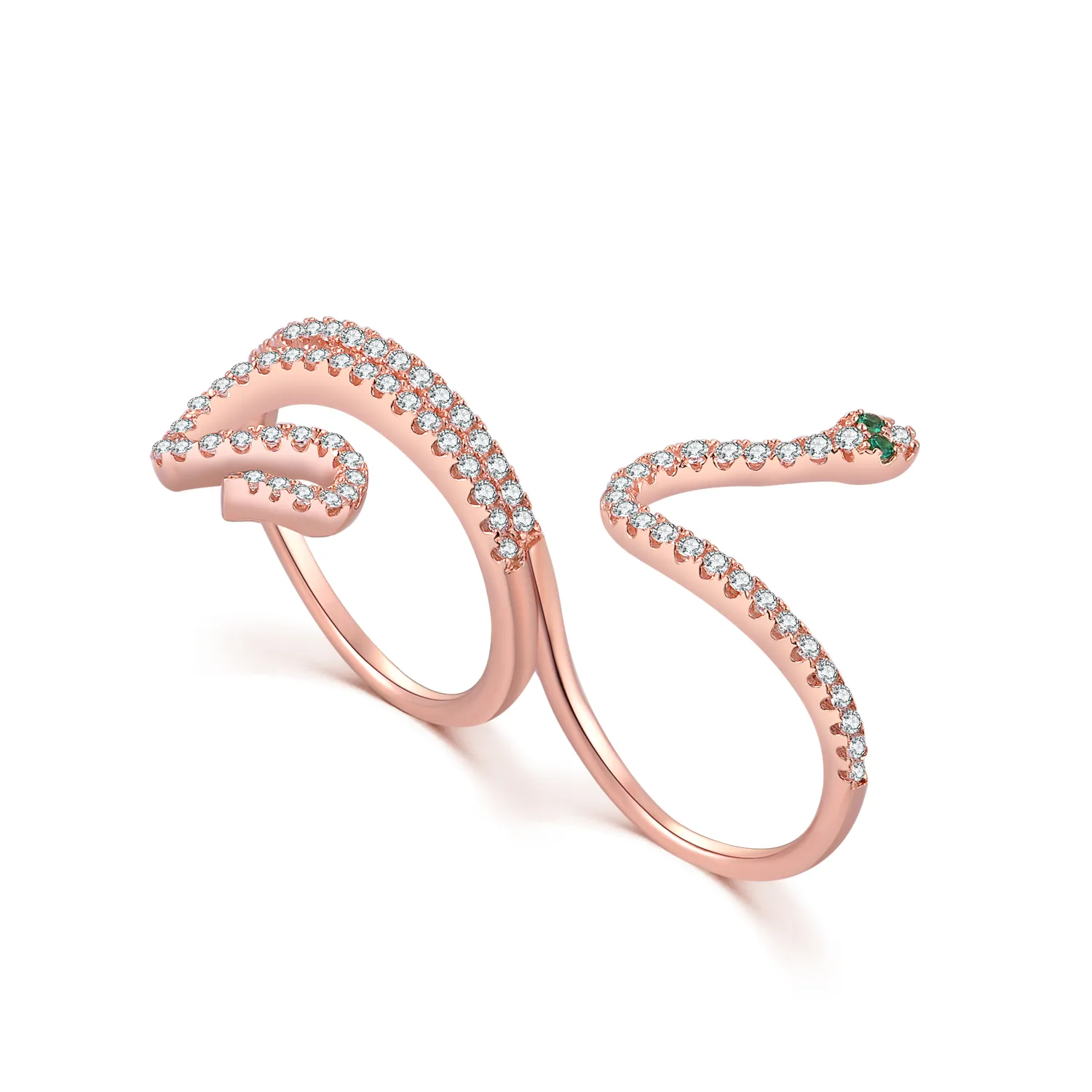 Animal unique 925 bague en Argent sterling bague serpent plaqué or rose vert CZ bijoux pour femme