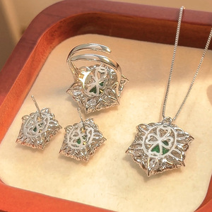 Glass Elegant Green Gemstone <b>Rings</b>-High-End Versatile Wholesale for Women - Product Image 4