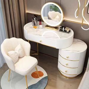 Luxury Modern Minimalist <strong>Dressing</strong> <strong>Table</strong> for Master Bedroom LED Lighted Mirror <strong>Compact</strong> Storage Cabinet Hotel-Style Design - Product Image 5