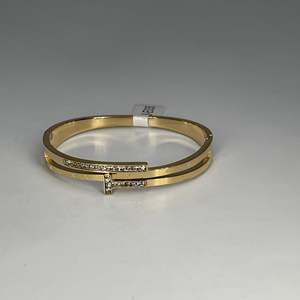 Brazalete de moda en acero inoxidable 316L con baño de oro PVD e incrustaciones de cristal para mujer, accesorio de joyería. - Product Image 1