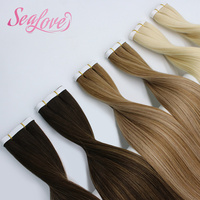 Extensions de cheveux naturels Genius Weft invisibles à bandes adhésives avec kit d'installation et colle pour salon de coiffure et pose DIY