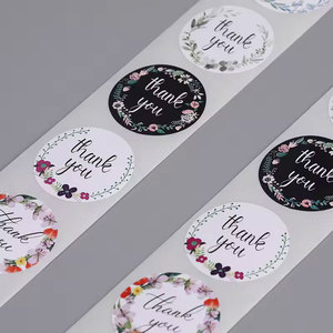 Etiquetas Adhesivas <span class=keywords><strong>de</strong></span> Agradecimiento Personalizadas al por Mayor, Etiquetas Redondas con Diseño Floral Multicolor para Decoración <span class=keywords><strong>de</strong></span> Sobres - Product Image 6
