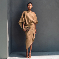 Nouvelle Collection Été – Robe Longue Trapèze Taille Haute en Polyester Couleur Unie Style Streetwear Européen et Américain Tendance avec Manches Chauve-Souris