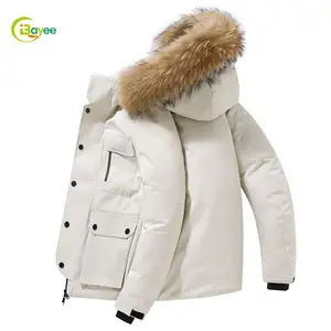 Custom Logo Polyester Men Heavy Winter Puffer Bubble Jacket Coat Puffer Jacket With Fur Hood