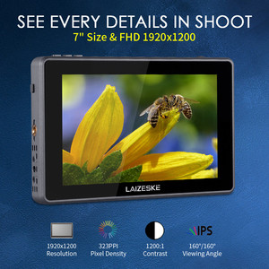 Moniteur de terrain LAIZESKE L7S 7 pouces 2200 nit ultra lumineux IPS LCD pour 3G-SDI, compatible DSLR, streaming USB-OBS, usine OEM/ODM - Product Image 2