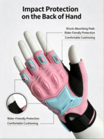 Sarung Tangan Berkuda Premium Warna Pink, Perlindungan Knuckle Keras, Perlindungan UV, Kain Anti-Selip, Setengah Jari, Tali Pengikat yang Dapat Disesuaikan, Untuk Gym dan Aktivitas Luar Ruangan