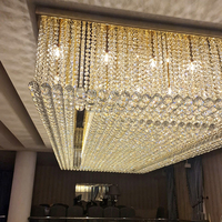 Lustre rectangulaire de luxe en verre cristal, à montage encastré, avec pampilles en cristal K9, idéal pour les projets de hall d'hôtel