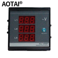 AOTAI DJ-V96T Compteur de tension triphasé numérique à 4 chiffres LED, entrée AC/DC 10-300V, précision 1%, matériau PVC, montage facile sur panneau