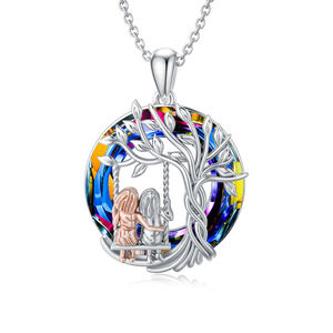 Venta al por mayor Regalos de joyería 925 Círculo de plata esterlina Cristal Árbol DE LA VIDA Collar de hermana de <span class=keywords><strong>dos</strong></span> tonos - Product Image 1