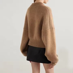 <span class=keywords><strong>Pull</strong></span> personnalisé fabricant de vêtements personnalisé automne hiver marron col en v à manches longues fermeture éclair femmes laine <span class=keywords><strong>cachemire</strong></span> <span class=keywords><strong>pull</strong></span> en tricot - Product Image 2