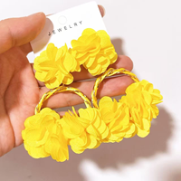 Pendientes de Aro con Flores de Tela de Alta Gama, Lindos, Coloridos, Inspirados en la Dopamina, Exagerados, Hechos a Mano, con Pétalos, para Exportación