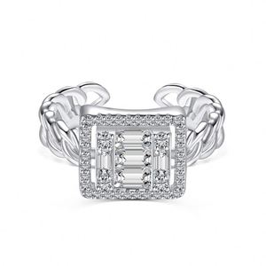 Dylam Striking Fine Fashionable Jewelry Solid Sterling Silver Rhodium Plated Wide Baguette 5A Cubic Zirconia <b>Open</b> <b>Rings</b> - Product Image 1