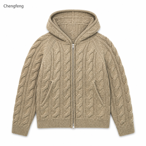 Suéter Cárdigan con Capucha y Cierre de Cremallera, Tejido de Punto Grueso, Estilo Retro, Unisex, Logotipo Personalizado, Fabricante OEM ODM, Venta al Por Mayor - Product Image 1