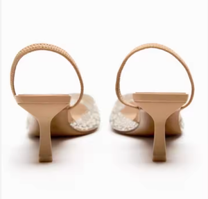 Women's Open Heel Fashion Sandals High Heels With Pearl Particle PVC Shallow Mouth Lightweight for Summer Outdoor Wear - Product Image 3