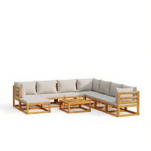 Ensemble de salon de jardin gris clair en teck, 6 places, mobilier d'extérieur au design contemporain - Product Image 1