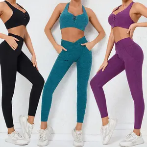 Neues Design hochwertiges Damen-Sport-Set Abnehmen-Hussenthalter-Leggings elastisches Yoga-Set Reiten-Leggings Damen-Workwear