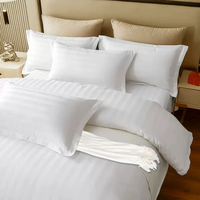 Parure de lit 4 pièces en microfibre 100 % polyester, rayée et gaufrée, certifiée OEKO-TEX, de luxe pour la maison/l'hôtel, avec drap-housse tissé