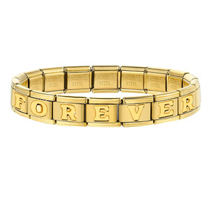 Pulsera Modular Italiana de la Serie de Letras Cóncavas Doradas, Chapado en Acero Inoxidable, Accesorios de Pulsera Elástica DIY - Product Image 3