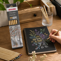FLOWood 12 crayons de couleur métalliques scintillants avec corps doré, crayons de couleur bois pour journal en papier noir, loisirs créatifs pour adultes