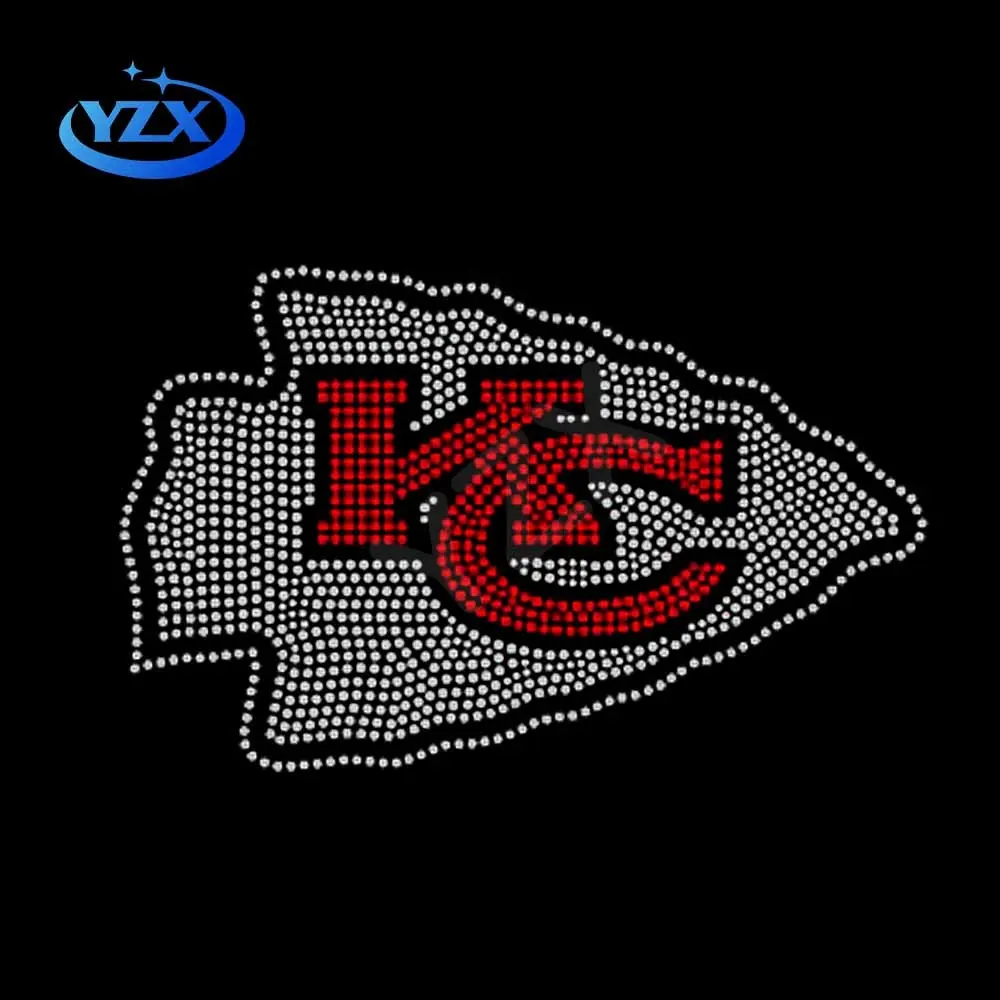 Custom Bling Voetbal Sport Team Logo Ontwerpen Kansas City Chief's Rhinestone Transfer Ontwerpen Voor Shirts En Hoodies