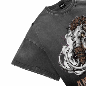 Camiseta de manga corta para hombre, estilo vintage, lavada y desgastada, de algodón grueso, con estampado de mamut mecánico, cuello redondo, oversize, estilo punk urbano - Product Image 5