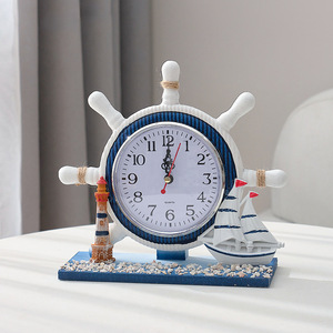 Nautical Helmsman <b>Table</b> <b>Clock</b> With Lighthouse And Sailboat Decor Battery Operated Quartz Movement For Bedroom Or Living Room - Product Image 1