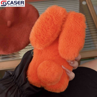 Nouveautés pour l'automne et l'hiver Style orange Fourrure mignonne Oreilles de lapin Étui pour appareil photo Support anti-chute Étui de téléphone pour Iphone17 16 15