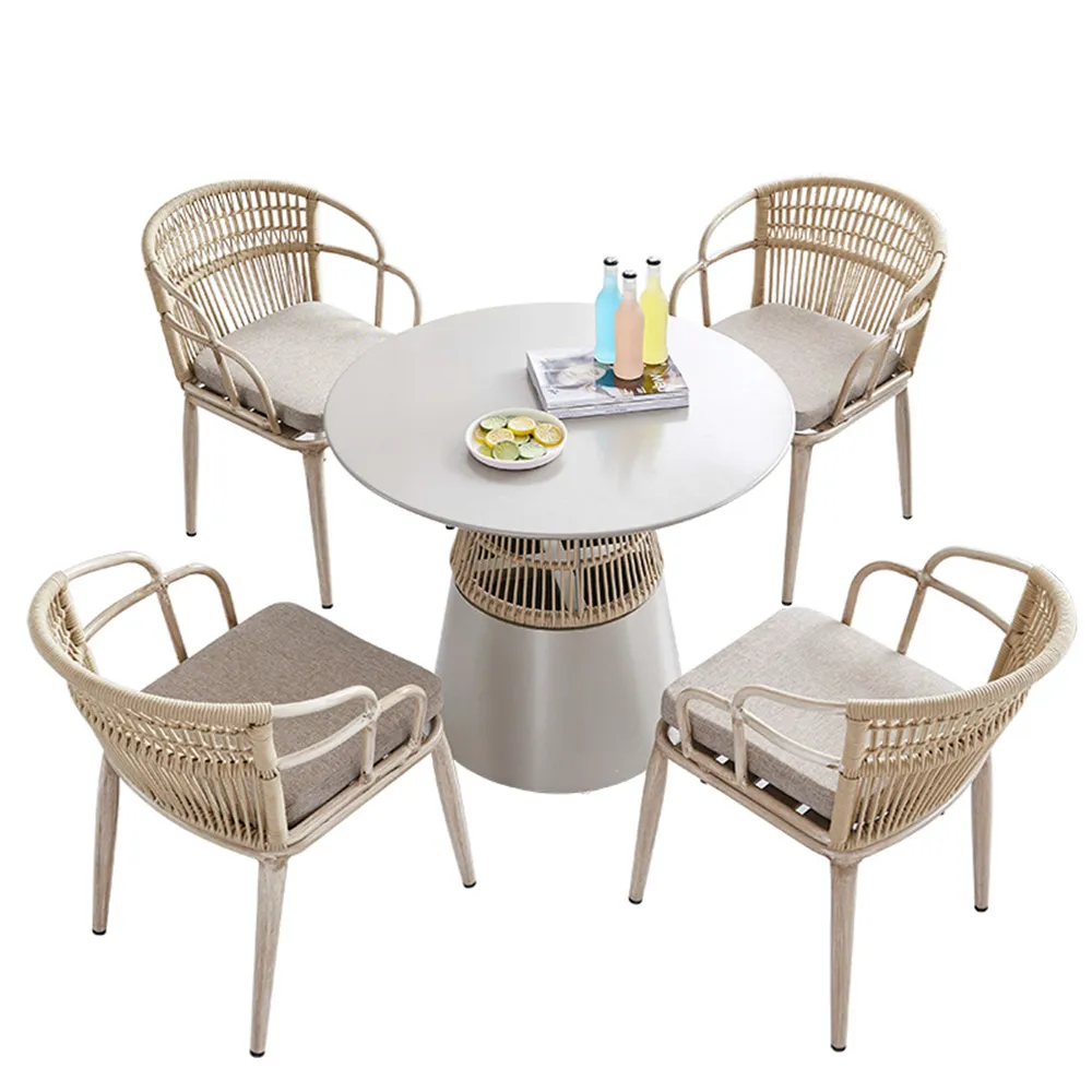 Outdoor aluminum rope woven chairs nordic outdoor woven rope dining chair