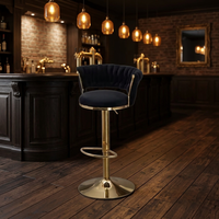 Tabouret de bar moderne en velours, pivotant à 360°, hauteur réglable, pour cuisine, maison, hôtel, base en métal doré, chaise de bar