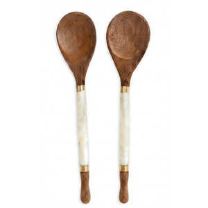 Ensemble de saladiers en bois de teck avec poignées en marbre, design minimaliste, finition en bois naturel poli à la main, pour la restauration et les hôtels - Product Image 1
