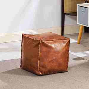 Traditional Eco-Friendly Synthetic Leather Square <b>Footstool</b> with Ottoman <b>Cushion</b> for Living Room Bedroom Apartment Hotel Use - Product Image 2