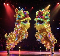 Accessoire de danse du lion lumineux à LED, Tête de lion lumineuse colorée pour spectacle de danse du lion du Sud pour adultes