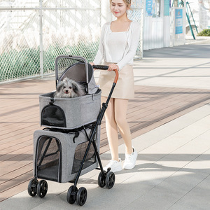 <span class=keywords><strong>Poussette</strong></span> Portable à <span class=keywords><strong>Double</strong></span> Pont pour Animaux de Compagnie Conception Pliante Amovible pour Petits Animaux pour Voyage en Plein Air avec Caractéristique de Séparation de Chien Chat - Product Image 3