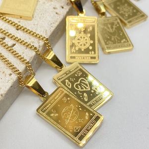Impermeable 18K oro joyería Acero inoxidable <span class=keywords><strong>Tarot</strong></span> tarjeta collar fortuna sabiduría sol <span class=keywords><strong>Luna</strong></span> collar mujeres Zodiaco joyería - Product Image 2