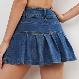 Nouvelle <span class=keywords><strong>jupe</strong></span> courte <span class=keywords><strong>en</strong></span> <span class=keywords><strong>jean</strong></span> pour femmes, Sexy, tenue de rue, style Indigo, poches inclinées, ourlet inférieur à volants - Product Image 2