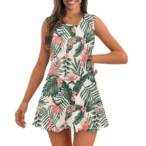 Tufted Bamboo Pattern Hawaii Vestido <span class=keywords><strong>de</strong></span> playa Personalizado a pedido Monster Leaf Impreso Sundress Sin mangas Cuello redondo Vestido <span class=keywords><strong>de</strong></span> porristas - Product Image 2